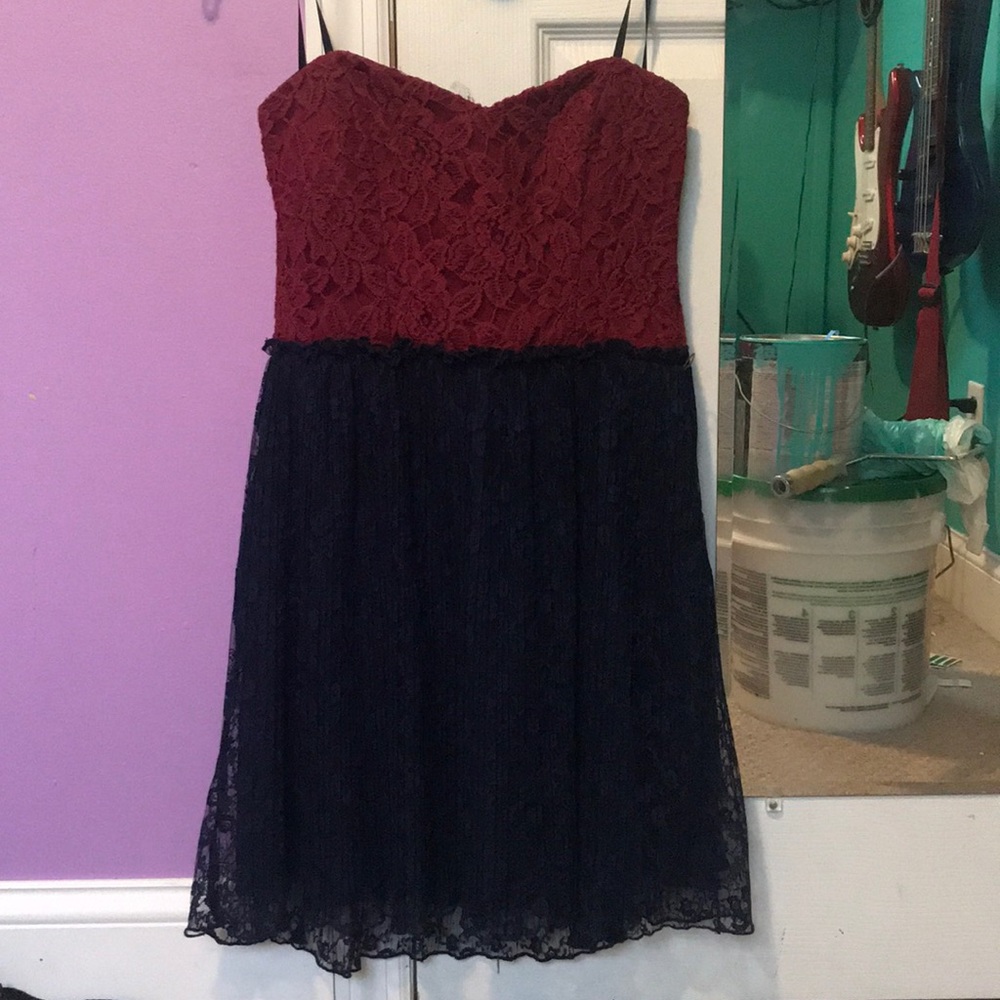 Red and blue lace dress